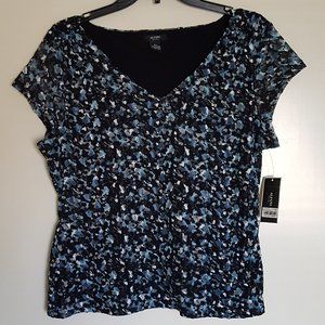 Alfani Turquoise Black White PL Crinkle Stretch Top